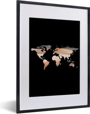 Produktbild von MuchoWow® Gerahmtes Poster Weltkarte - Farbe - Schwarz 30x40 cm - Poster mit Schwarzem Bilderrahmen Wandposter Rahmen Foto Bilder - Wandposter Schlafzimmer