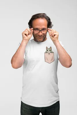 Produktbild von D&B Uni Polo  PO00009 Cute Cat Pocket Weiß-Größe 3XL