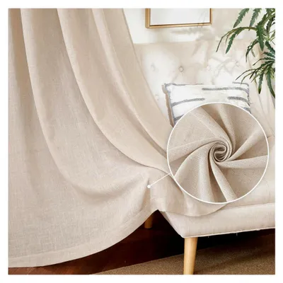 Produktbild von Boho Gardinen aus Leinen für das Wohnzimmer, 2er Set, H 245 x B 140 cm, halbtransparente Vorhänge