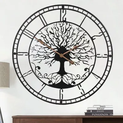 Obrázek produktu pro Velké kovové nástěnné hodiny s číslicemi, černé, design z poloviny století, tiché, 24 palců