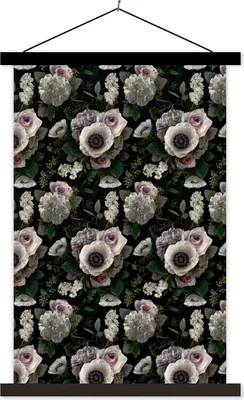 Produktbild von MuchoWow® Textilposter Blumen - Anemone - Rosen 60x90 cm mit schwarzem Rahmen - Poster Wohnzimmer