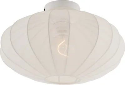 Produktbild von QAZQA - Design Japandi Deckenleuchte I Deckenlampe I Lampe I Leuchte weiß mit Stoffschirm - Bida I Wohnzimmer I Schlafzimmer - Textil Rund - LED geeignet E27