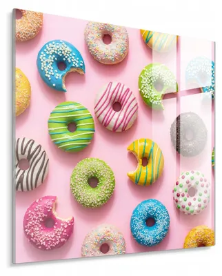 Immagine prodotto di STYLER, pannello decorativo in vetro, 30x30 cm, motivo: ciambelle colorate, dolci, decorazione da cucina, ideale per cucina, caffetteria, pasticceria, sala da pranzo