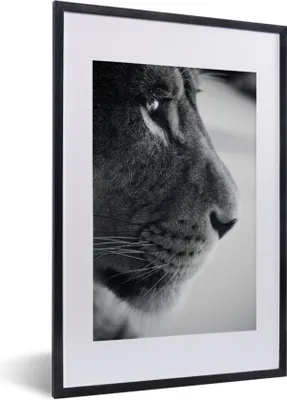 Produktbild von MuchoWow® MuchoWow® Gerahmtes Poster Tierprofil Löwe in schwarz und weiß 40x60 cm - Poster mit zchwarzem Bilderrahmen - Poster in Rahmen
