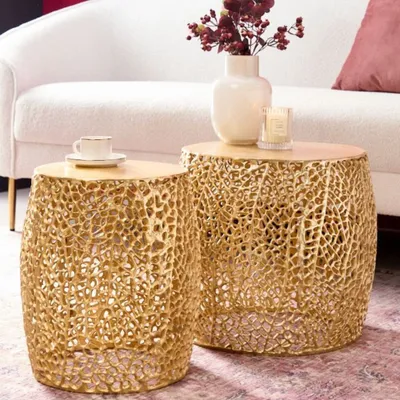 Produktbild von Extravagantes 2er Set Couchtisch RIXOS gold Metall Handarbeit