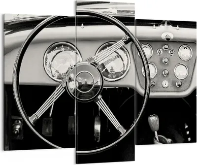 Produktbild von Bild auf Leinwand - Leinwandbild - 3 Teile - Lenkrad Auto Vintage - 130x100cm - Wand Bild - Wanddeko - Wandbilder - Leinwanddruck - Bilder - Wanddekoration - Leinwand bilder - CB130x100-4853