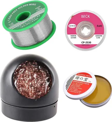 Produktbild von 4-in-1-Lötwerkzeugset, Lötspitzenreiniger + 0,8 mm Lötdraht (20 g) + Kolophonium-Flusspaste (10 g), No-Clean-Lötkern