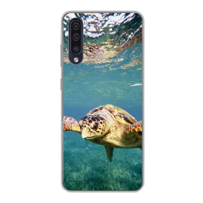 Produktbild von MuchoWow® Handyhülle Schutzhülle Hülle für Samsung Galaxy A30s Schildkröte - Wasser - Blau Silikon Softcase Handy Hülle - Karteninhaber