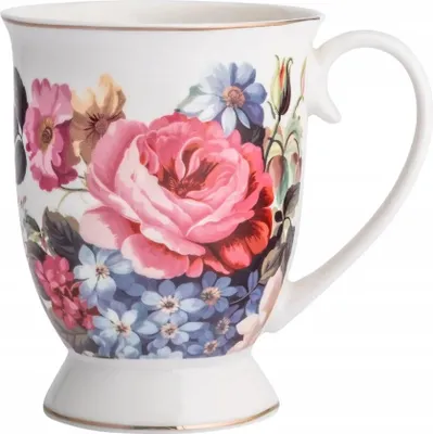 Produktbild von Porzellantasse mit Rosenmuster, 320 ml, mit Fuß, cremefarben, Kaffee- und Teetasse