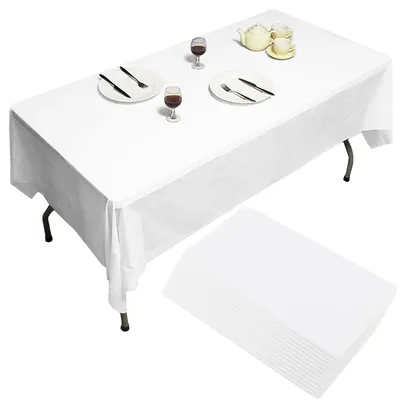 12 weiße Kunststoff-Tischdecken 137 x 274 cm, rechteckig