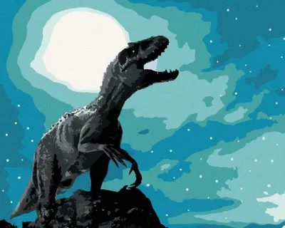 Obrázek produktu pro Zuty - Malování podle čísel - TYRANNOSAURUS REX V NOCI, 40x50 cm, vypnuté plátno na rám