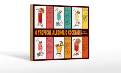 Produktbild von Holzschild Alkohol 18x12cm 6 tropical cocktails recipes