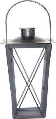 Rivanto® Laterne groß L, L 17 x B 17 x H 30,3 cm, Eisengestell mit Transportbügel, Garten Deko, grau, Garten Laterne für draußen