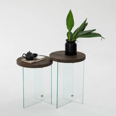 Zdjęcie produktu dla Skye Decor, Serenity 2 - Transparent, Walnut, stolik kawowy, 100% szkło hartowane, przezroczysty, 35 x 51 cm