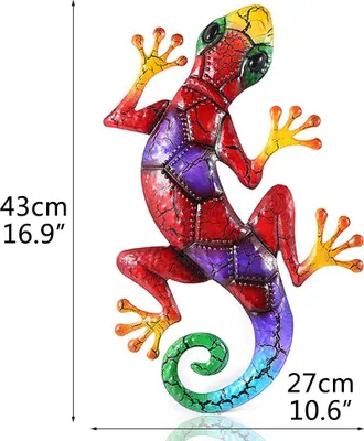 Image de 3Pcs Metal Gecko Wall Art Colorful Sculpture Hanging Wall Decor for Indoor Outdoor Home Bedroom Office Patio Yard Garden