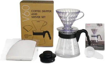 Zdjęcie produktu dla Hario Einsteigerset Kaffee 4 teilig Glas schwarz V60 Craft Coffee Maker 17, 3 x 24, 5 x 13 cm (40 Filter) VCDS-02-B-EU