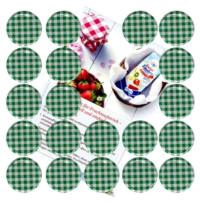 Obrázek produktu pro sada 20 víček Do 82 zelená kostkovaná vhodná pro sklenice 230 ml / 350 ml / 435 ml včetně brožury s recepty na želírovací cukr diamond sugar magic