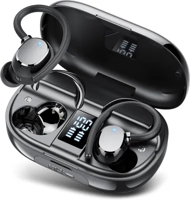 Produktbild von Bluetooth Kopfhörer Sport kabellos, 128 Std Akku, Bluetooth 5.3, ENC Noise Cancelling, HiFi Bass, IPX7 wasserdicht,Ohrhaken,LED-Anzeige,USB-C Ladeetui