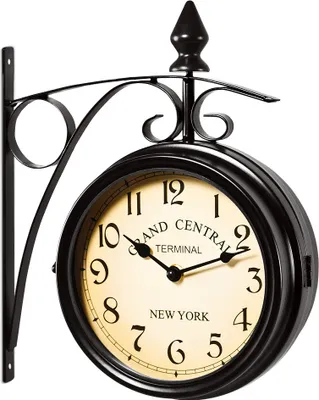 Produktbild von MONZANA® Wanduhr Vintage Quarzuhrwerke Mit Beidseitigem Ziffernblatt Doppelseitige Bahnhofsuhr Schmiedeeisern Retro Schwarz