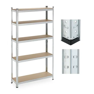 Produktbild von Relaxdays Schwerlastregal, 5 Ebenen, HBT 180x100x30 cm, 500 kg Tragkraft, Stahl, Lagerregal für Keller & Garage, silber