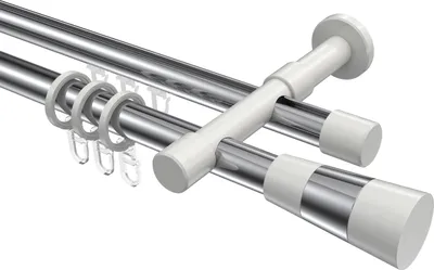 Produktbild von Interdeco Rundrohr-Innenlaufstange / Gardinenstange (Kombination) Chrom / Weiß, Typ Prestige Tanara (Konus Bicolor), 20 mm Ø 2-läufig, 140 cm