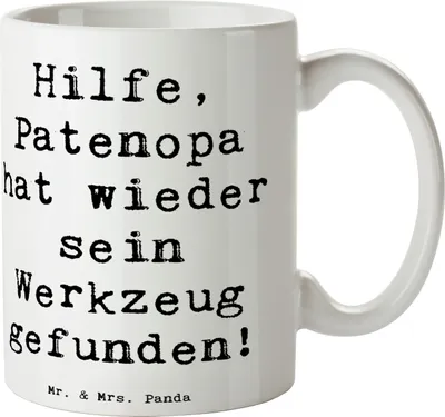 Produktbild von Mr. & Mrs. Panda Tasse Spruch Patenopa Abenteuer - Weiß - Geschenk, Glück, Becher, Kaffeebecher, Kaffeepott, Familienmitglieder, Großvater, Kaffeetasse, Teebecher, Liebe