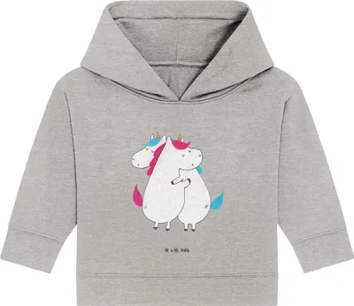 Produktbild von Mr. & Mrs. Panda Organic Baby Hoodie Einhörner Umarmen 12. - 18. Monat - Heather Grey - Geschenk, Unicorn, Familie, Einhorn, Liebe, Schwestern, Freundin, Kapuzenshirt