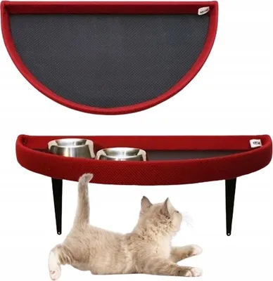 Image de Mangeoire murale pour chats avec deux écuelles, 76x33 cm, rouge