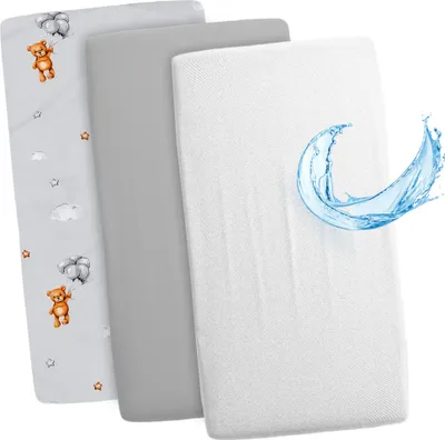 Produktbild von Vhodné prestieradlo do detskej postieľky pre kočík, sada 3 prestieradiel: 90 x 55 cm - 2x prestieradlo do detskej postieľky + 1x nepremokavý chránič matraca - príslušenstvo do detskej postieľky na spoločné spanie v postieľke