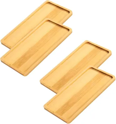 Zdjęcie produktu dla Prostokątna taca bambusowa - naturalny i unikalny design - 4 sztuki - jasnobrązowy - 17,5 x 9 cm