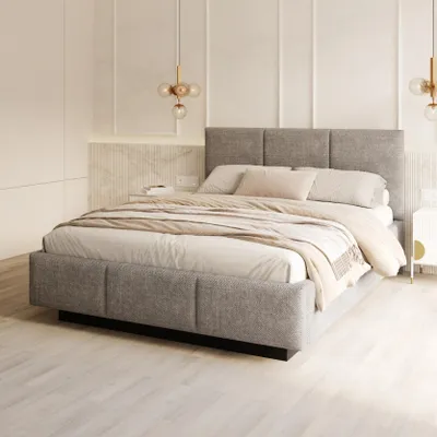 Produktbild von FDM Bett ALMADA Trinity 160x200 cm Polsterbett mit Lattenrost aus Metall Bettkasten Stauraumbett Samt graphit