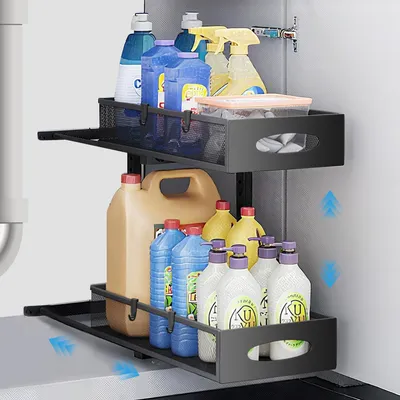 Image de Omgoods - Support réglable pour égouttoir, avec 2 niveaux, à placer sous l'évier