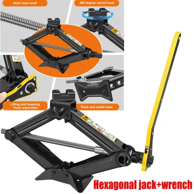 Produktbild von Auto Wagenheber - Scherenwagenheber 2 t - - Mindesthöhe 11 cm - Stahl - Gewicht 2,3 kg - Kompakt 50×24×11 cm - Schwarz