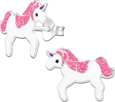 Produktbild von Ohrringe für Kinder echt 925 Sterling Silber Kinderschmuck Kinderohrringe Echtschmuck Mädchen Ohrstecker Einhorn Pferde K227