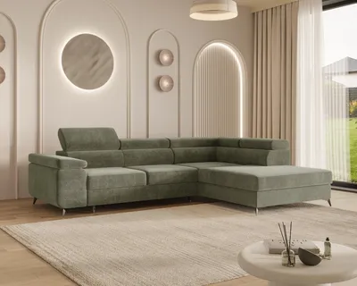 Produktbild von MOEBLO Ecksofa OSTIN – L-Form Wohnlandschaft mit Schlaffunktion, Bettkasten, 6-fach verstellbaren Kopfstützen und Armlehne, 290x75-90x202 cm - Ottomane Rechts - Winter Moss (Spark 10)