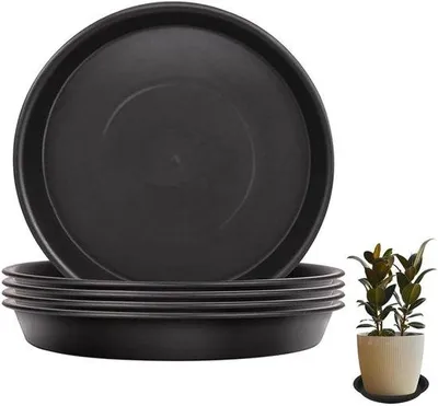 Immagine prodotto di Vasi da fiori in plastica con sottovaso, neri, 25 cm, set da 5 pezzi