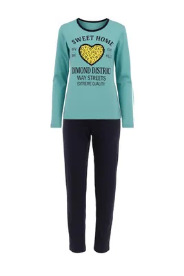 Produktbild von Basic Damen Pyjama Set Schlafanzug 100% Baumwolle L 44/46