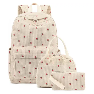 Produktbild von 3-teiliges Rucksack-Set für Kinder & Teenager, Schulrucksack, Lunchbox & Federmäppchen, 12×6×17inch, niedliches Cord-Motiv, Geschenk für Mädchen
