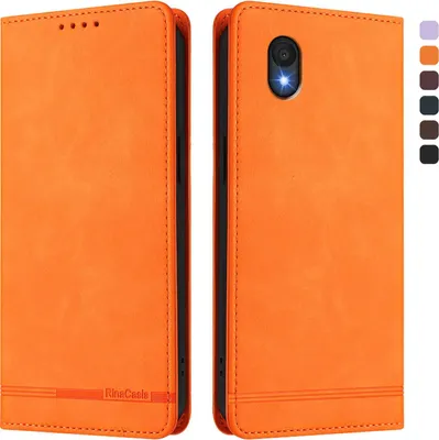 Image de Etui pour TCL 201, étui rétro en cuirPolyuréthaneavec support et fentes pour cartes Orange