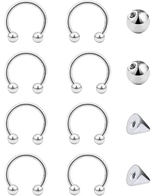 Produktbild von Hufeisen Nasenring Lippenpiercing Helix Ring 1,2mm Edelstahl Silber 14mm 8er Set