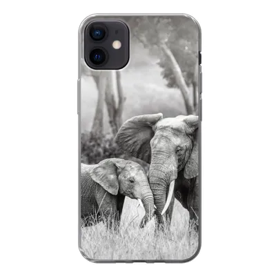 Produktbild von MuchoWow® Handyhülle Schutzhülle Hülle für iPhone 12 mini Elefant - Tiere - Natur - Schwarz und weiß Silikon Softcase Handy Hülle - Bild