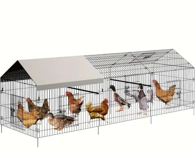Produktbild von Freilaufstall für Hühner - Hühnerstall - Dachsenstall - Holzzaun - Kaninchenstall - Wetterbeständiges Metall - 218 x 101 cm