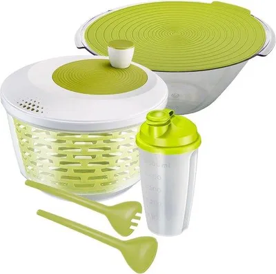 Produktbild von Famanu Salatset 4-teilig - Salatschleuder, Schüssel, Besteck und Dressingshaker