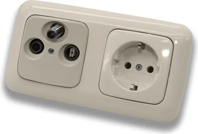 Produktbild von BUSCH JÄGER Komplettset/Antennensteckdosen-Einsatz Radio/TV/SAT (**) WISI + 2fach Rahmen und Abdeckung inkl. 1 x Steckdose 20 EUC-212, DURO2000 Cremeweiß