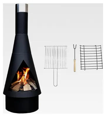 Produktbild von Gartenkamin Terrassenofen 125 cm Schwarz-Stahl Grill Edition