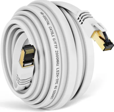 Produktbild von hb-digital CAT 8.1 Netzwerkkabel flach 15m RJ45 LAN Kabel U/FTP 2000 MHz Reines Kupfer LSZH weiß