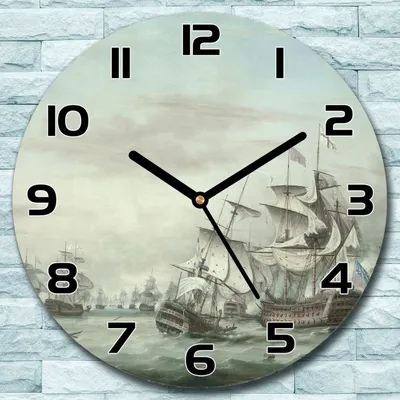 Produktbild von Wanduhr aus Glas Rund fi 30 Schiffskampf Kunst Quarz Deko Schlafzimmer Büro
