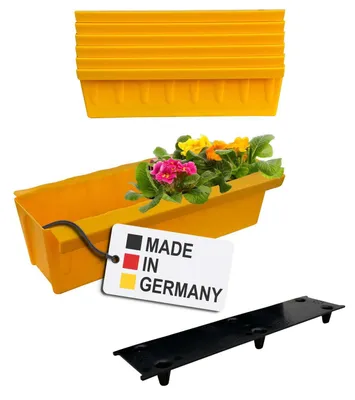 Image de BURI 6 inserts de jardinières pour palettes Euro, tapis d'arrosage inclus | avec système de suspension à accrocher | 37,3cm jaune | jardinière pour palette Euro | balconnière | pot de fleurs | très stable