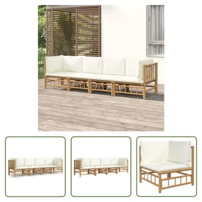 Produktbild von The Living Store 4-tlg. Garten-Lounge-Set mit Cremeweißen Kissen Bambus
