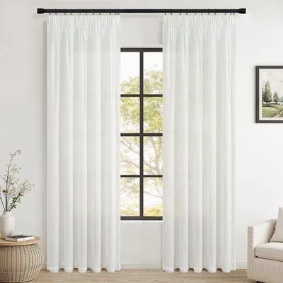 Produktbild von Unyqoos® Vitrage-Vorhang mit Faltenband – Leinenoptik (30% Leinen, 70% Polyester), halbtransparent, Wohnzimmergardine, 2,45 m x 1,40 m